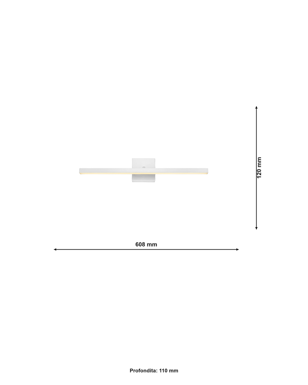 Specchio Applique LED 10W Bianco/Nero - Dimensioni