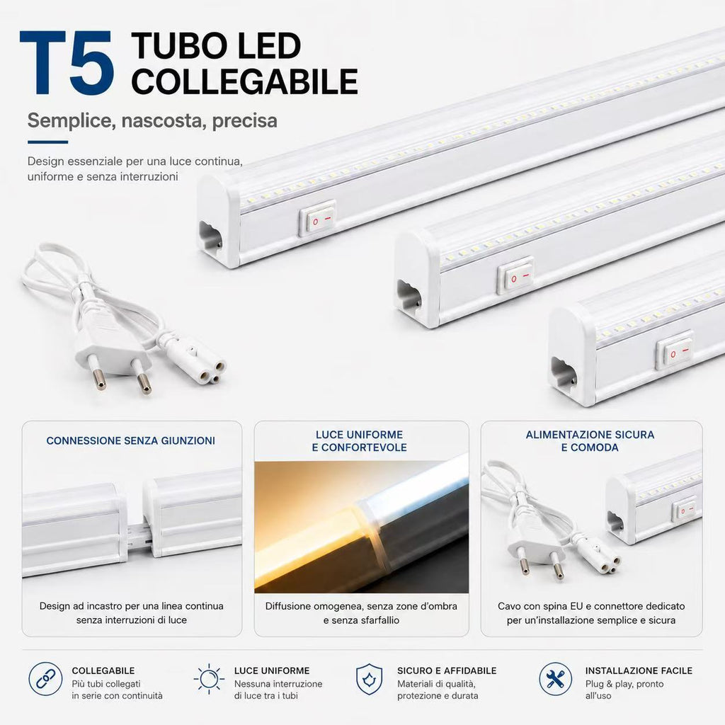 T5 Tubo LED Reglette 60cm Collegabile