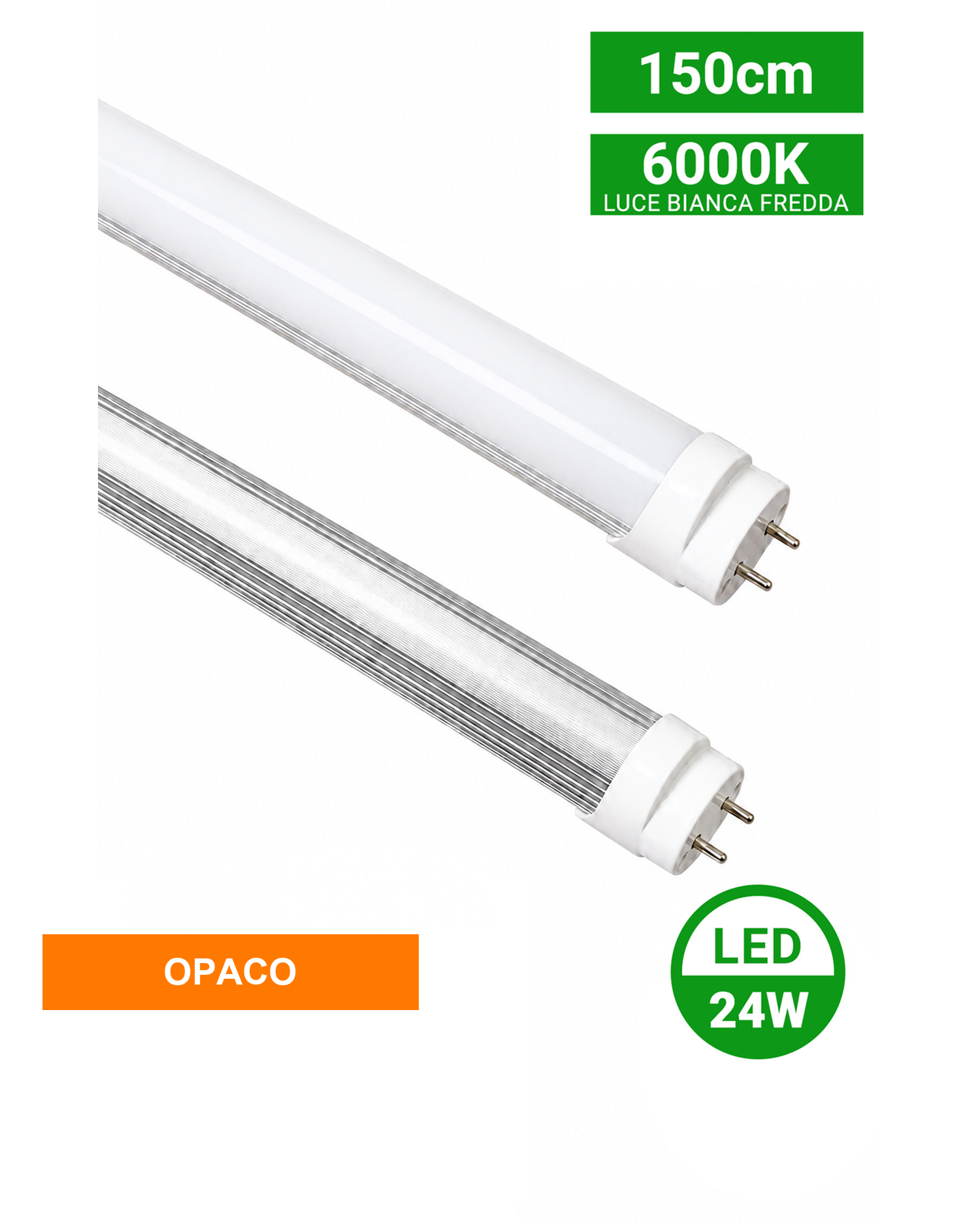 Tubo LED T8 alluminio e PC opaco 150cm 24W 4000K/6000K Immagine secondaria del prodotto