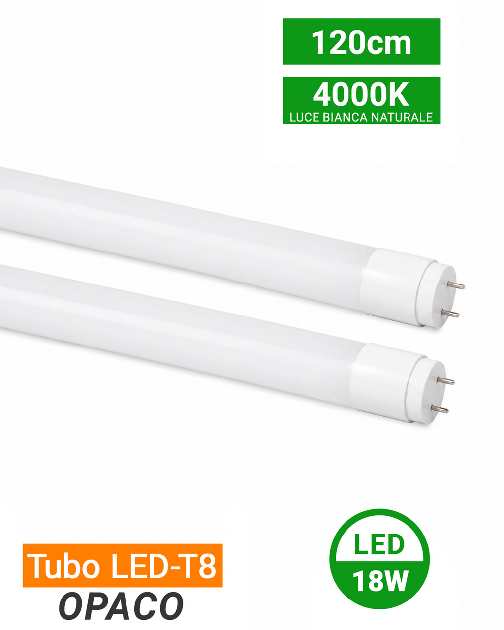 Tubo LED T8 in vetro opaco 120cm 18W 4000K/6000K 4000K