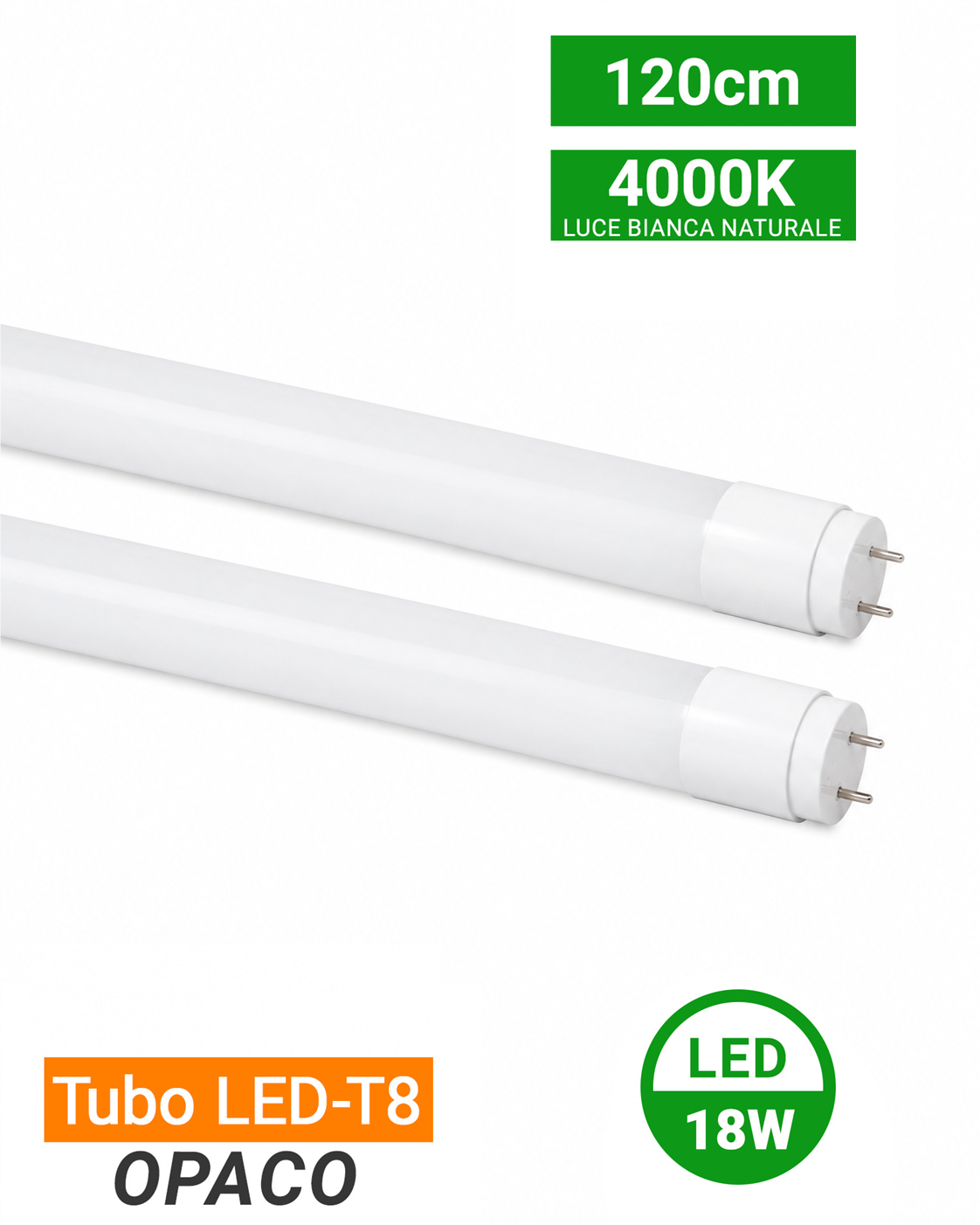 Tubo LED T8 in vetro opaco 120cm 18W 4000K/6000K 4000K