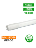 Tubo LED T8 in vetro opaco 150cm 24W 4000K/6000K 4000K