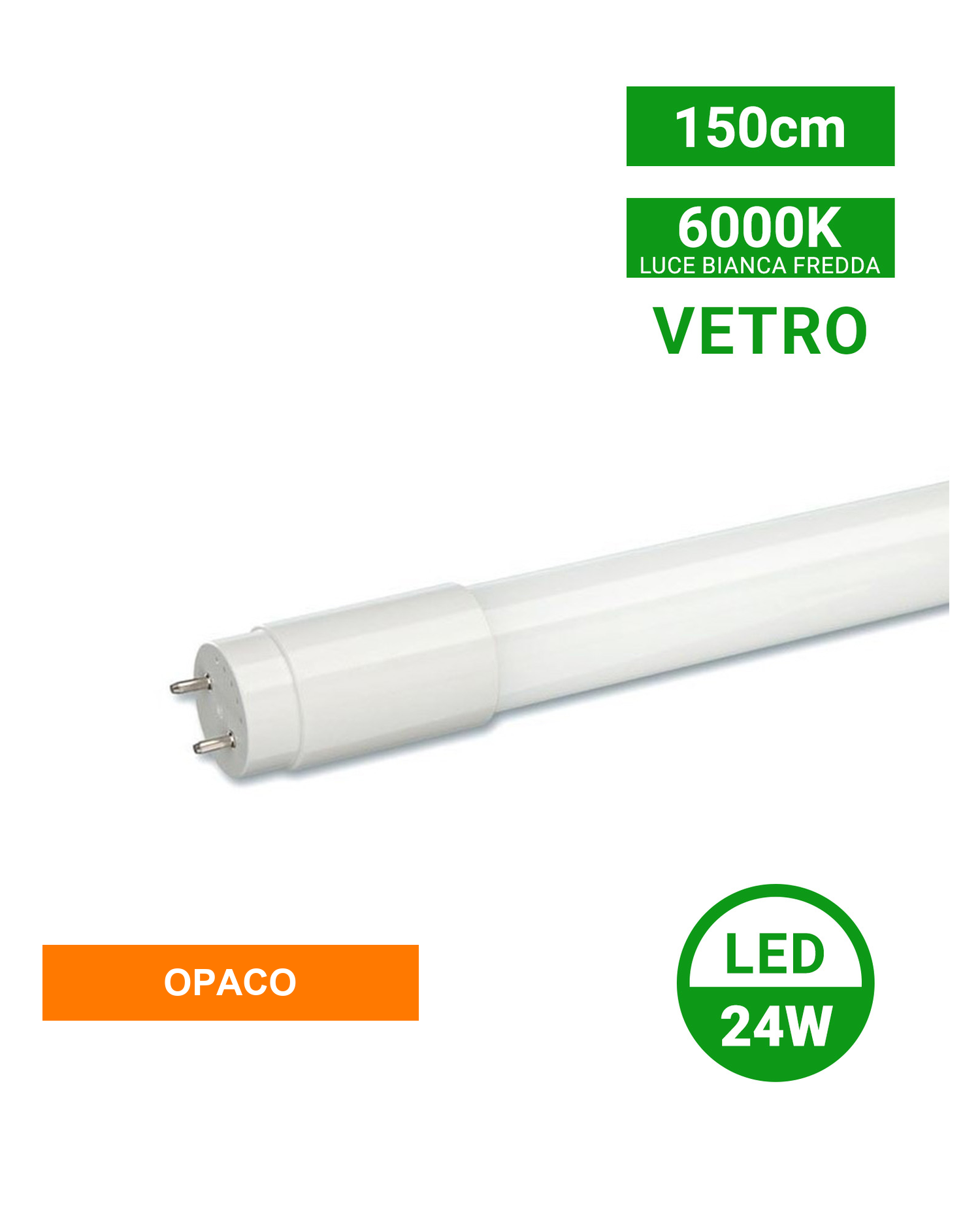 Tubo LED T8 in vetro opaco 150cm 24W 4000K/6000K Immagine secondaria del prodotto