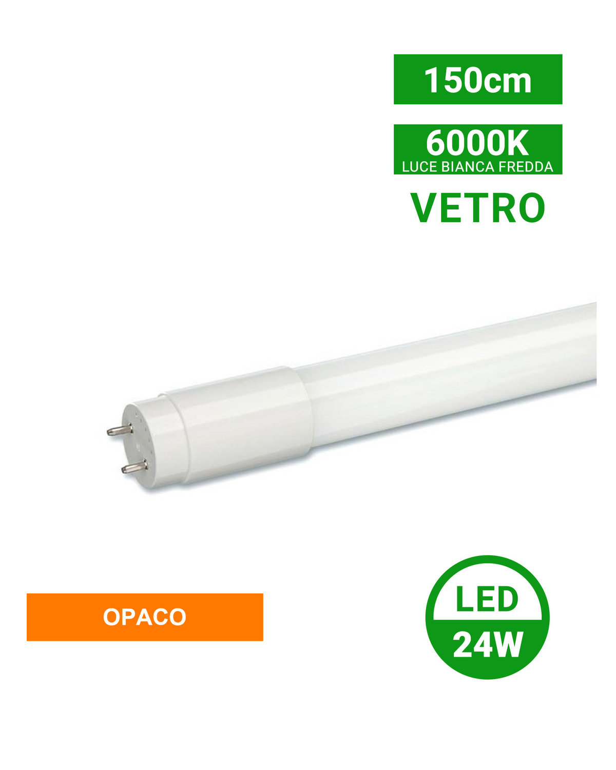 Tubo LED T8 in vetro opaco 150cm 24W 4000K/6000K 6000K