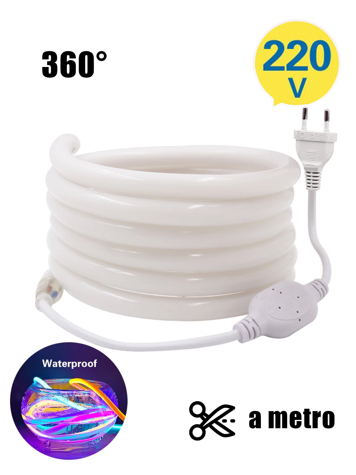 Striscia LED Tubo Neon Flex 220V 144LED/m IP67 su Misura 8€/metro Immagine principale del prodotto