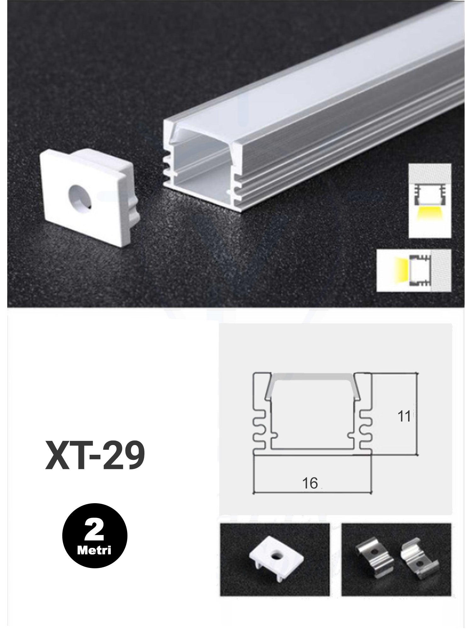 Profilo Alluminio per Strisce LED XT-29 16mm*11mm
