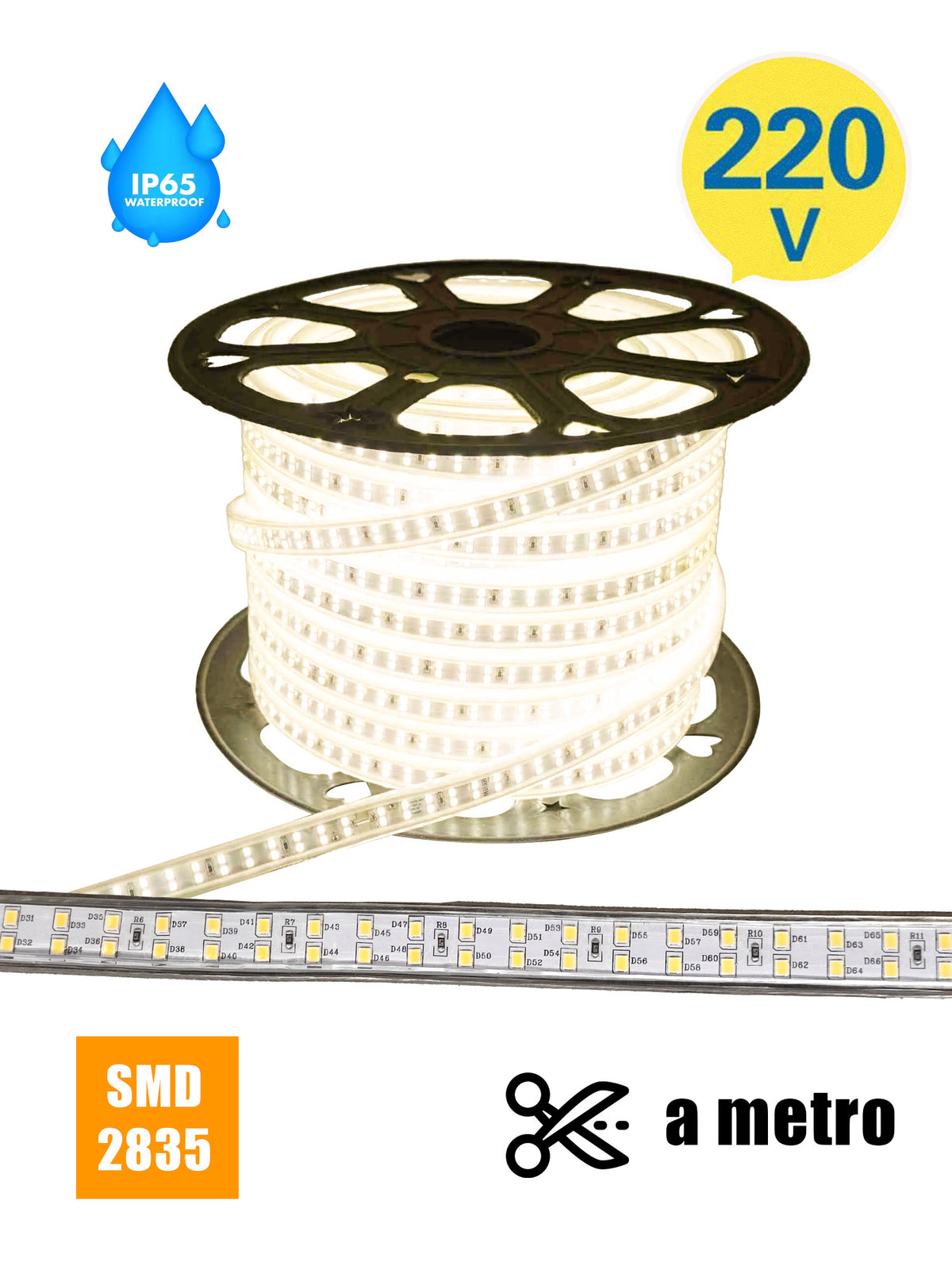 Striscia LED 220V SMD2835 180L 2 Line IP65 su Misura Luce Bianca