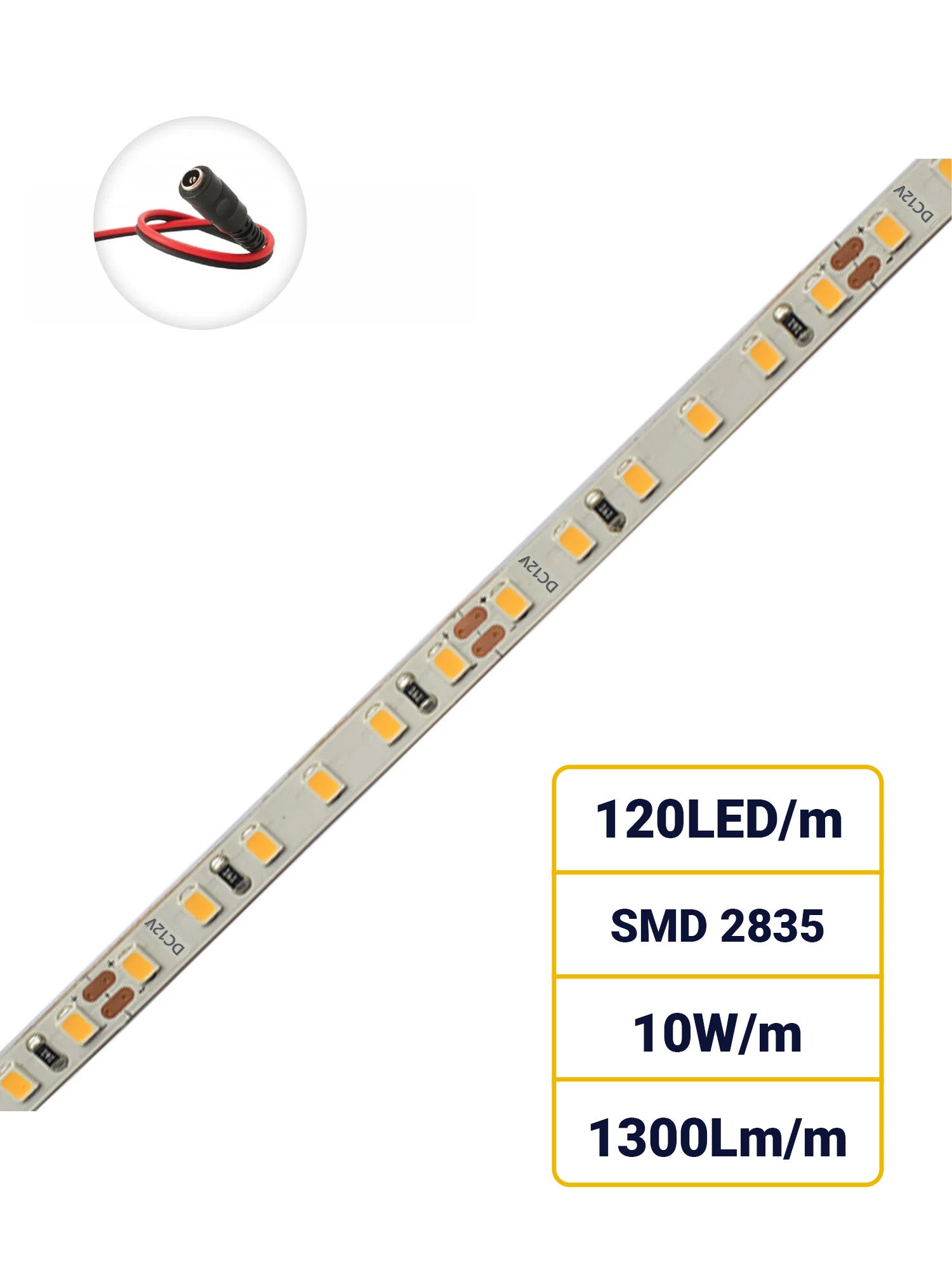 12V Striscia LED 2835 120L 10W/m 1300lm/m  Alta Luminosità 5mt Larghezza 8mm