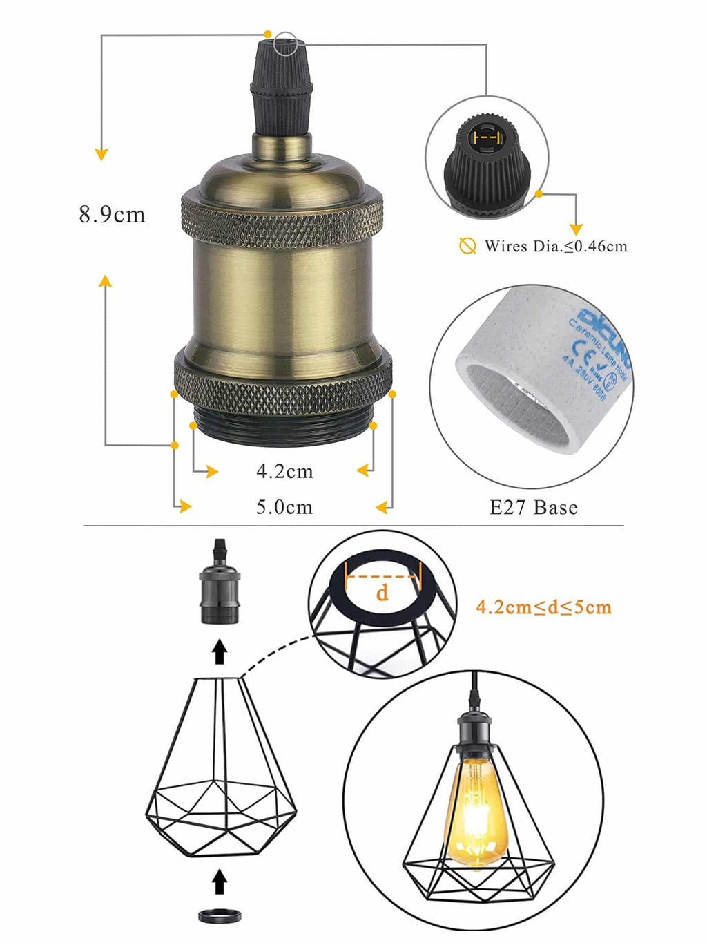 Vintage Pendente Portalampada E27 3 Colori