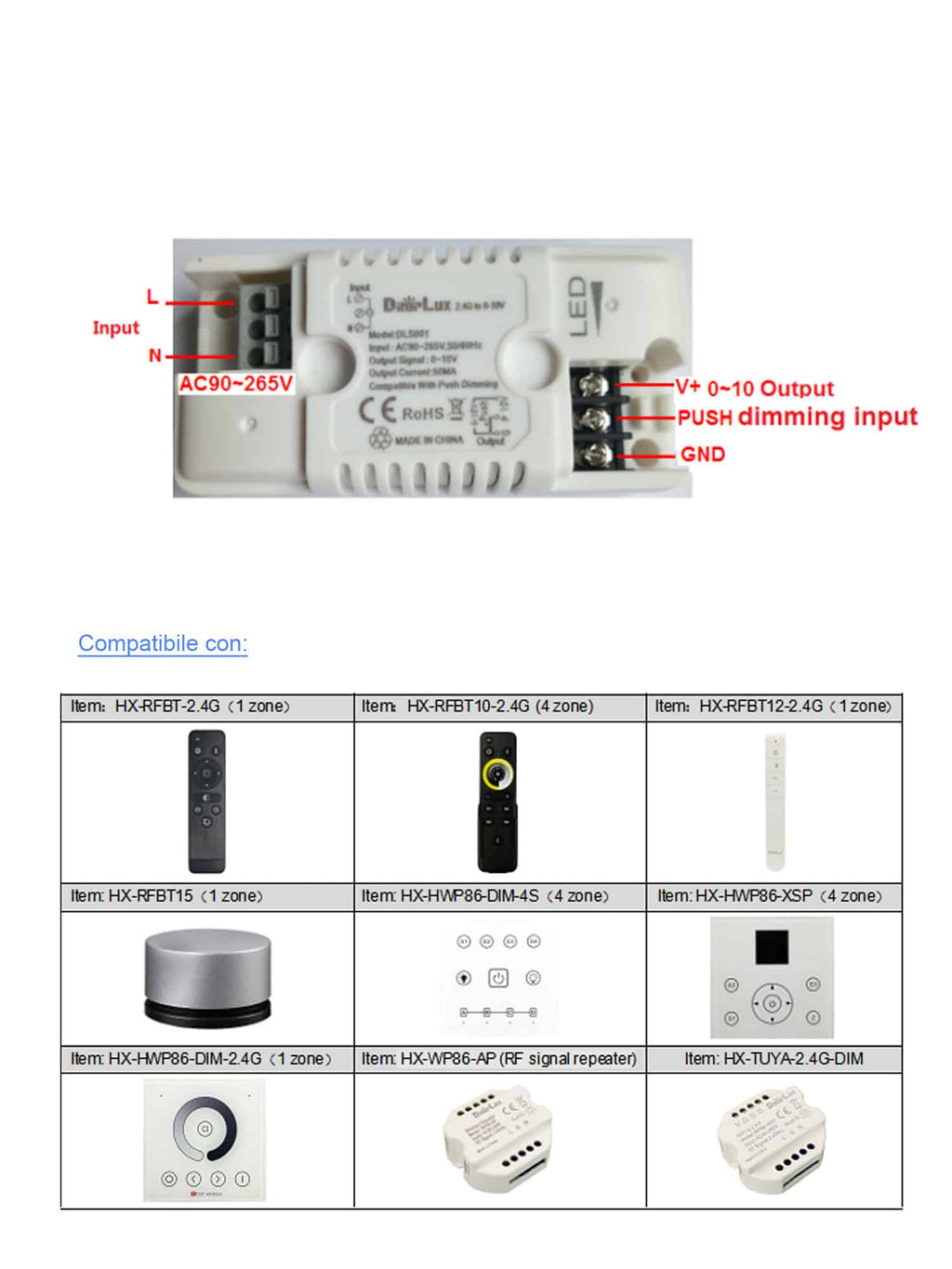 Dimmer led push 0-10V DLS001
