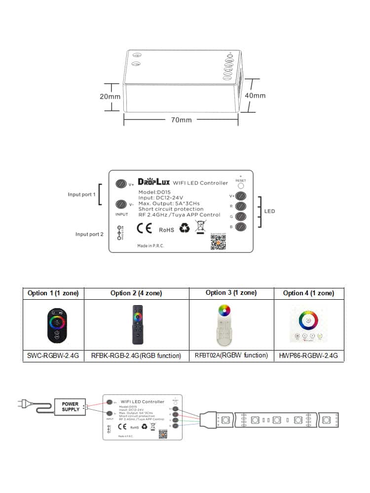 Controller Led WIFI RBG Compatibile con Telecomando e App Tuya D015