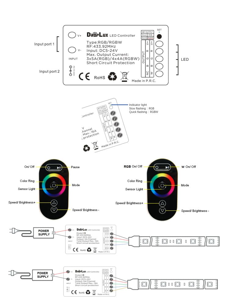 Controller LED RGB/RGBW 2 in 1 con telecomando RF TOUCH HX-D5