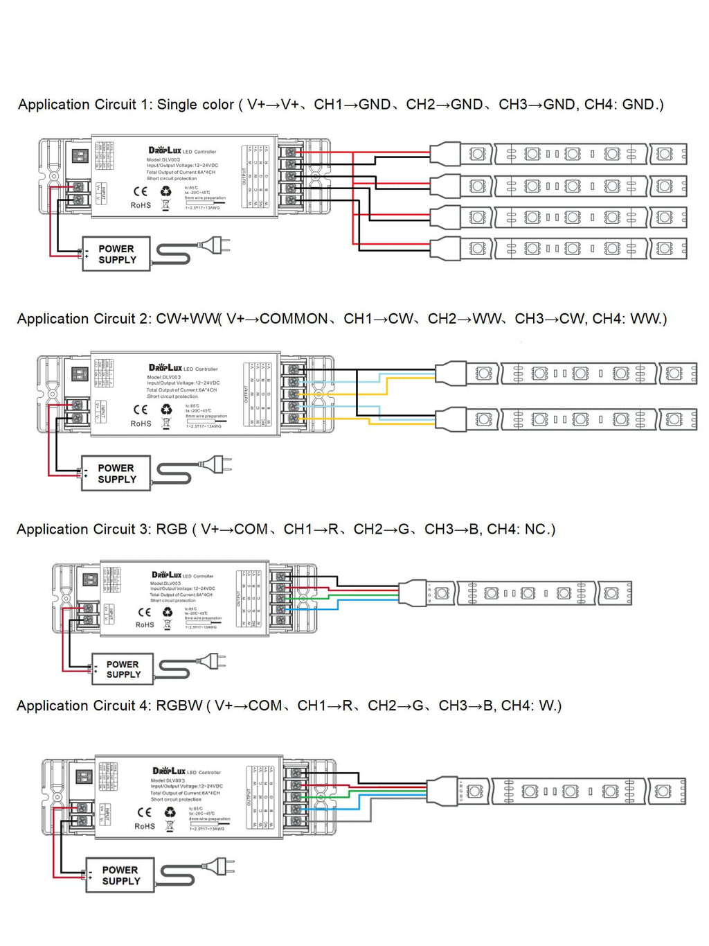 RF LED Controller Compatibile con Telecomando 4 in 1 DIM/CCT/RGB/RGBW