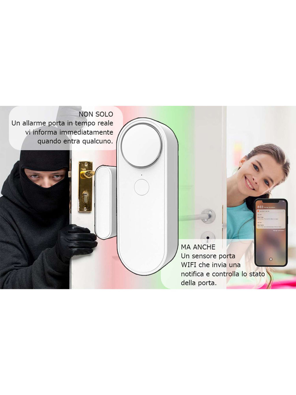 Sensore Porta Finestra con Sirena Smart WiFi ZX-D41