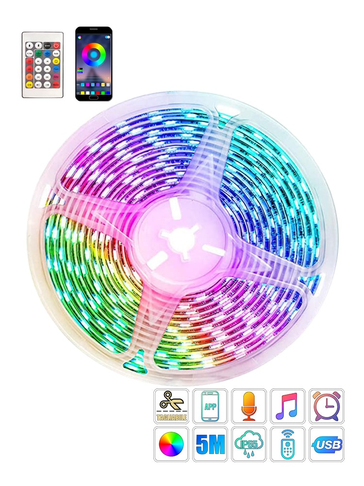 Striscia LED Colorati Catena Musicale con Controller e APP 5M Immagine principale del prodotto