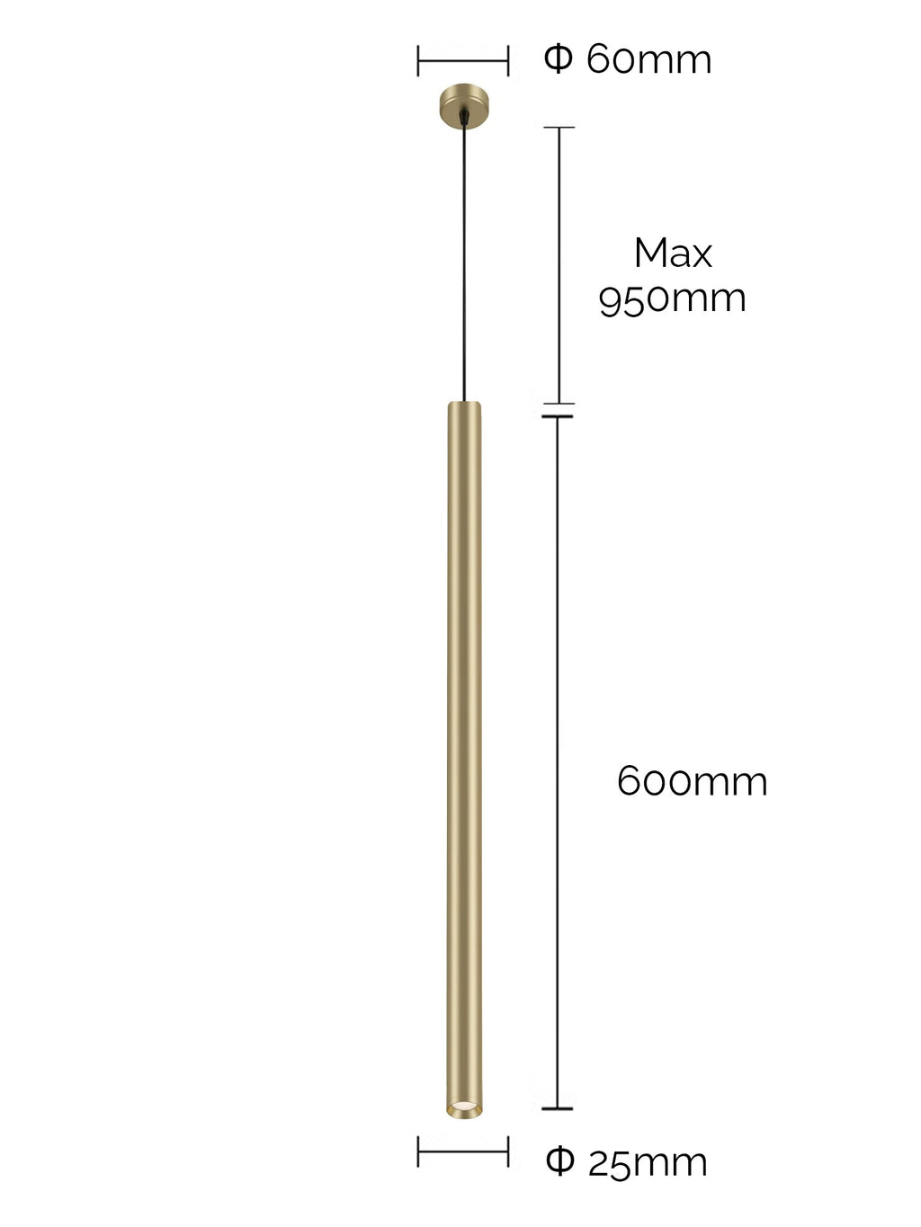 Pendente Led Tubo Evo Nero/Oro Scuro 5w 3000K