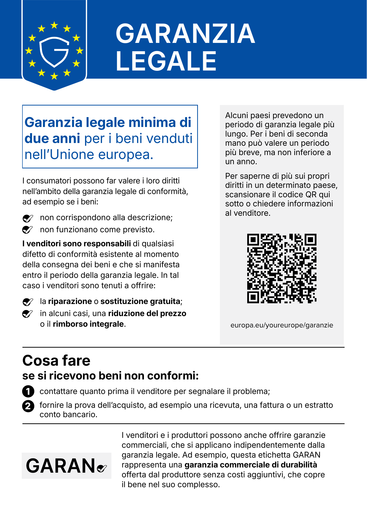 Avviso ufficiale dell'Unione europea sulla garanzia legale di conformita